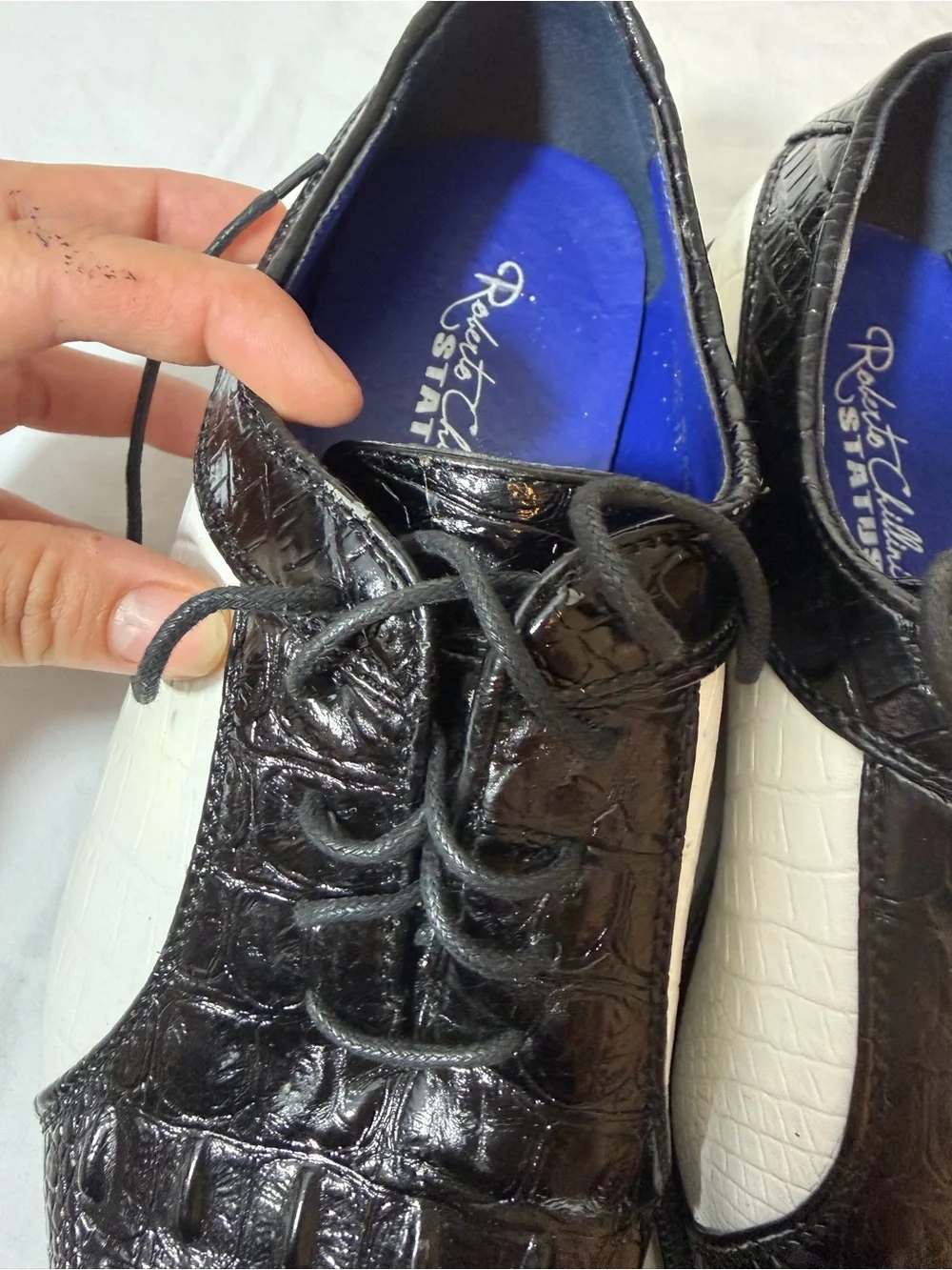 Men's Black and White Croc-Embossed Lace-Up Dress Oxfords